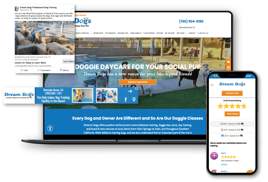Hibu's digital marketing products for a real pet care and training client