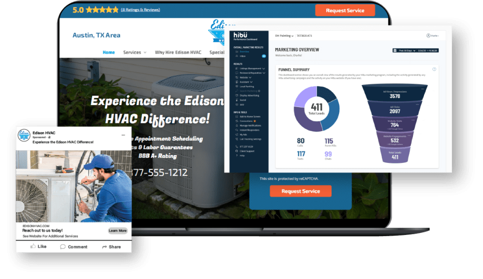 Examples of digital marketing Hibu creates for small to medium businesses, included client dashboard