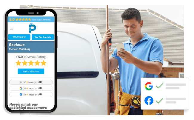 Plumber looking mobile device. Mobile website rendering with listings graphic