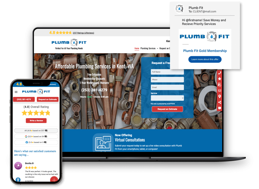 Plumber looking mobile device. Mobile website rendering with listings graphic