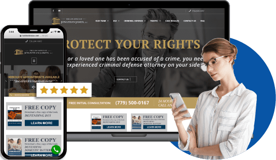 woman searching for attorney and finds a Hibu law website