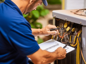 HVAC pro repairing outdoor unit