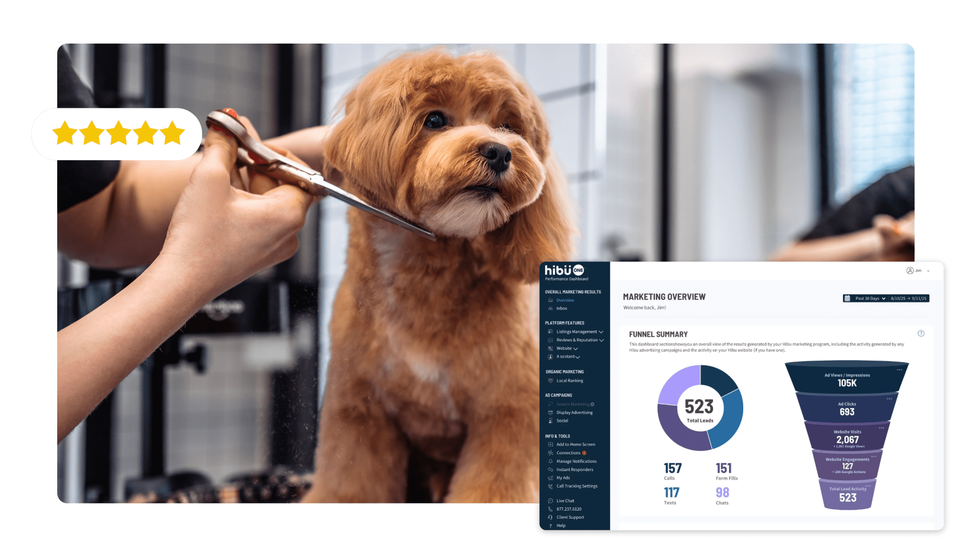 Haircut of a Maltipoo dog from a grooming salon. Hibu One Dashboard and reviews icons
