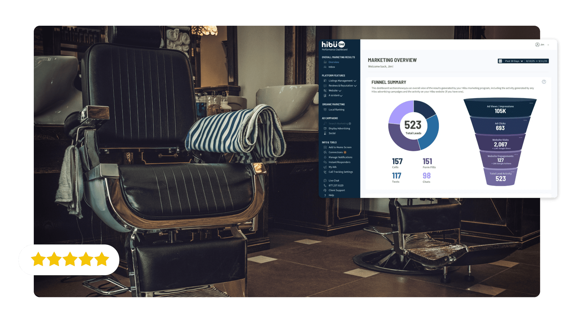 Barber shop with marketing tools overlayed on top