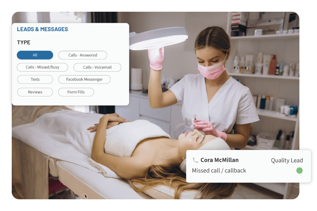 Cosmetologist performing a filler injection treatment - Hibu Leads & Messages dashboard - Quality lead graphic